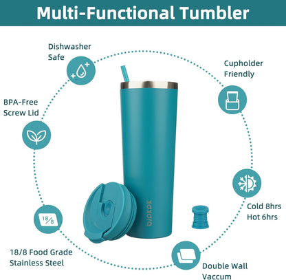18 oz Coffee Tumbler with Straw, Insulated Stainless Steel Cup | Double Wall Vacuum, Leak Proof, Keeps Hot/Cold, BPA Free, Dishwasher Safe, Cupholder Friendly, Travel, Navy Blue