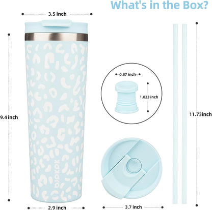18 oz Coffee Tumbler with Straw, Insulated Stainless Steel Cup | Double Wall Vacuum, Leak Proof, Keeps Hot/Cold, BPA Free, Dishwasher Safe, Cupholder Friendly, Travel, Navy Blue