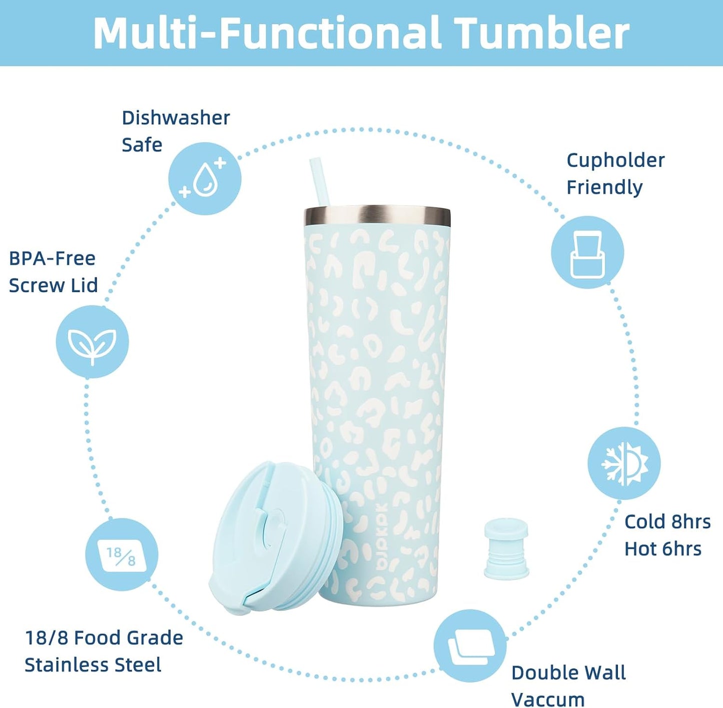 18 oz Coffee Tumbler with Straw, Insulated Stainless Steel Cup | Double Wall Vacuum, Leak Proof, Keeps Hot/Cold, BPA Free, Dishwasher Safe, Cupholder Friendly, Travel, Navy Blue