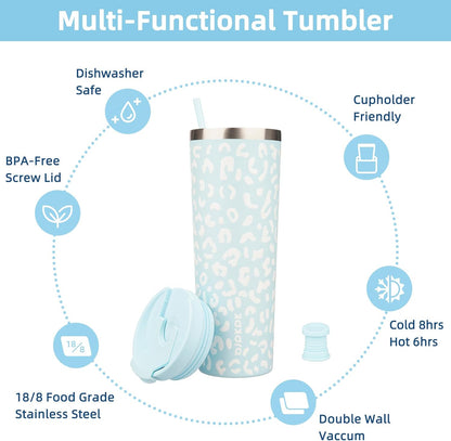 18 oz Coffee Tumbler with Straw, Insulated Stainless Steel Cup | Double Wall Vacuum, Leak Proof, Keeps Hot/Cold, BPA Free, Dishwasher Safe, Cupholder Friendly, Travel, Navy Blue