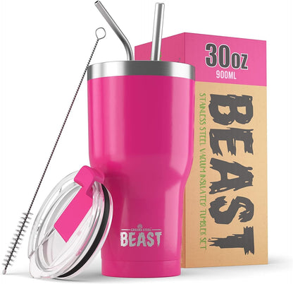 40 oz tumbler - Vacuum Insulated Tumbler with Straw - Leak Proof Stainless Steel Travel Mug - Double Wall Iced Coffee Cup - Reusable Water Bottle - Gifts for Mom, Women and Men (Cupcake Pink)
