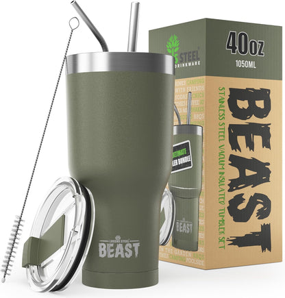 40 oz tumbler - Vacuum Insulated Tumbler with Straw - Leak Proof Stainless Steel Travel Mug - Double Wall Iced Coffee Cup - Reusable Water Bottle - Gifts for Mom, Women and Men (Cupcake Pink)