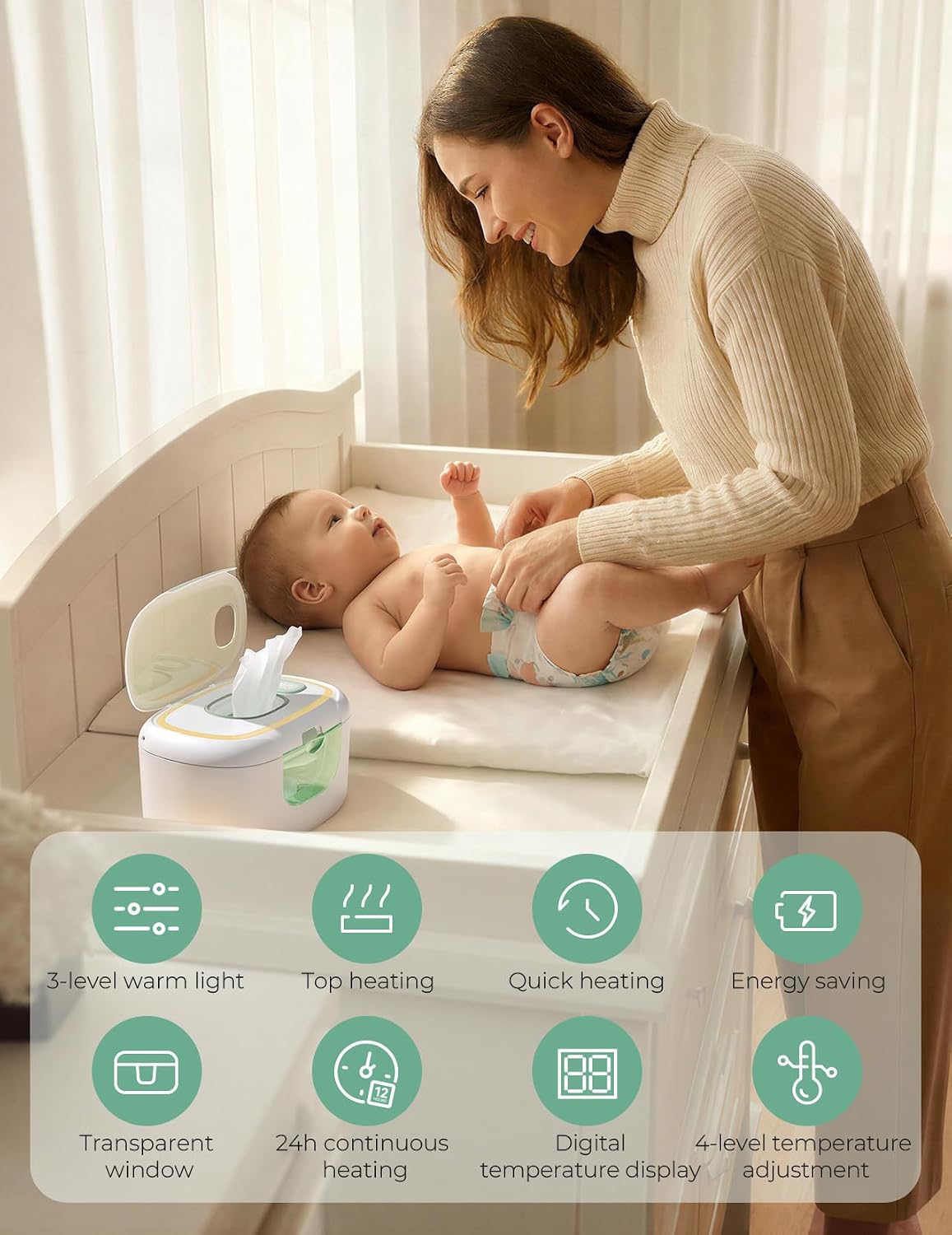 Baby Wipe Warmer, Innovative Spring Design,Large Capacity Dispenser