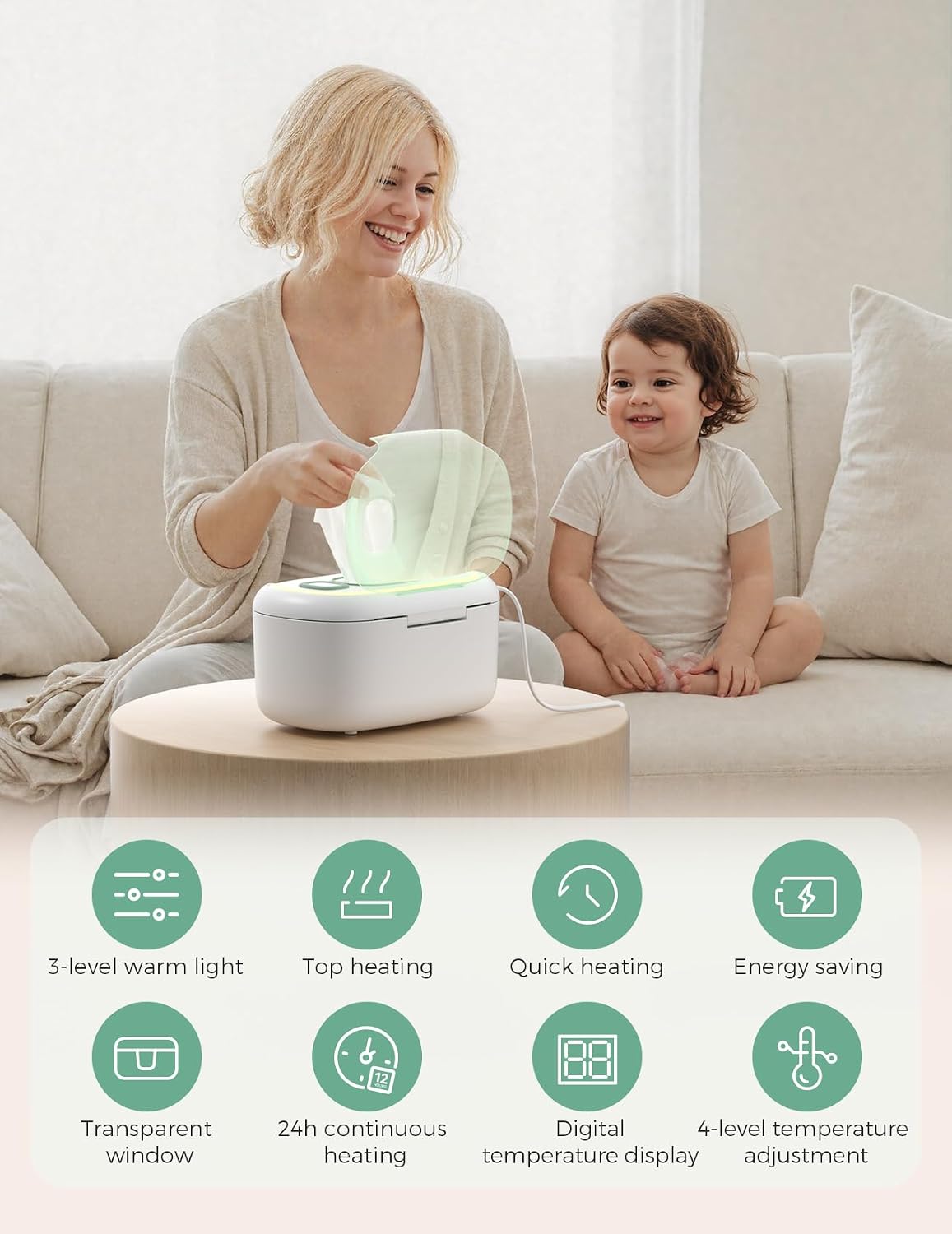 Baby Wipe Warmer, Innovative Spring Design,Large Capacity Dispenser