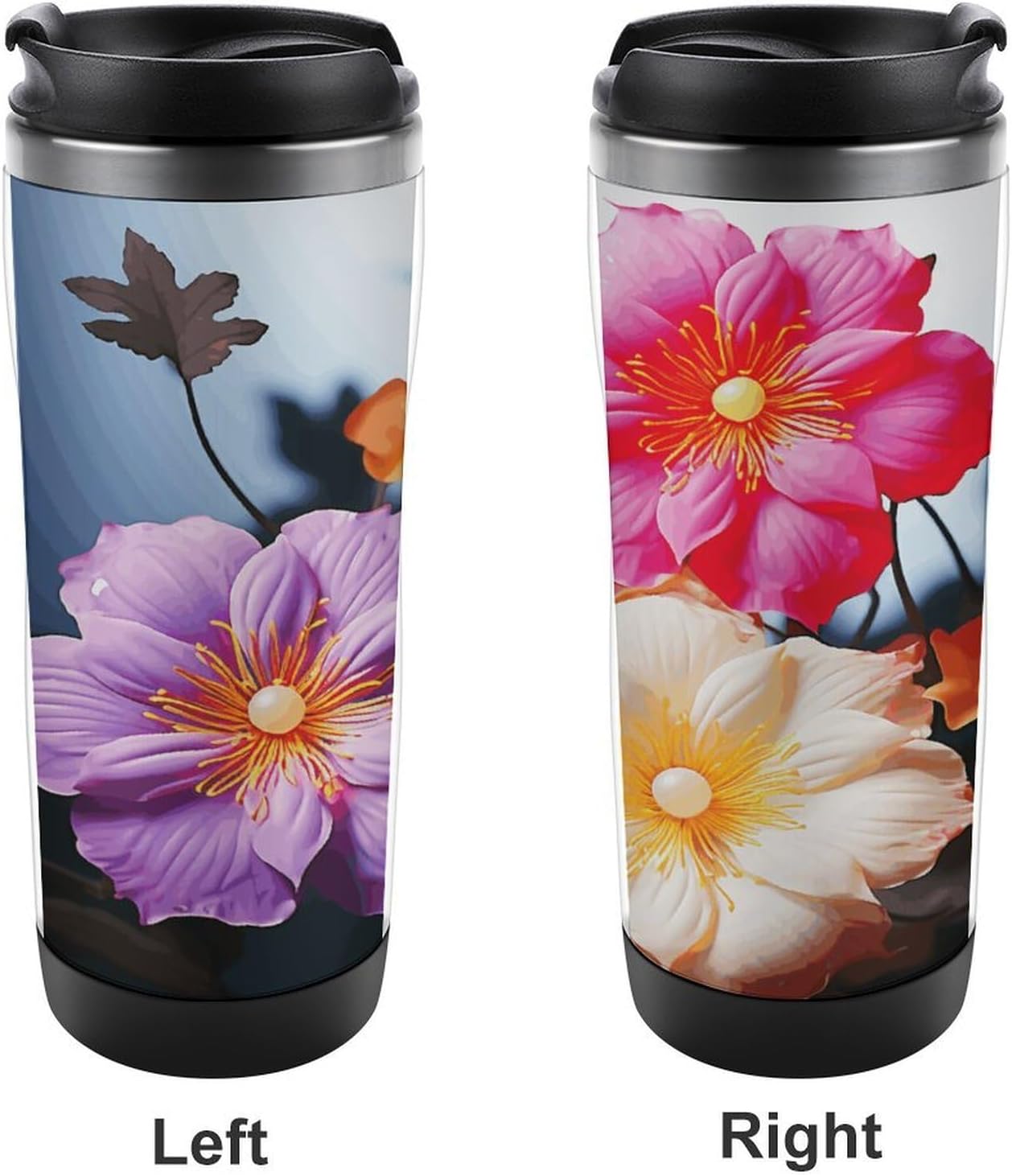 13oz Insulated Travel Coffee Mug Reusable Coffee Cup Water Bottle | 3 Colorful Flowers Travel Mug with Leak Proof Lid Double Wall Stainless Steel Coffee Tumbler Personalized Gift
