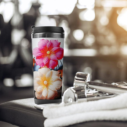 13oz Insulated Travel Coffee Mug Reusable Coffee Cup Water Bottle | 3 Colorful Flowers Travel Mug with Leak Proof Lid Double Wall Stainless Steel Coffee Tumbler Personalized Gift