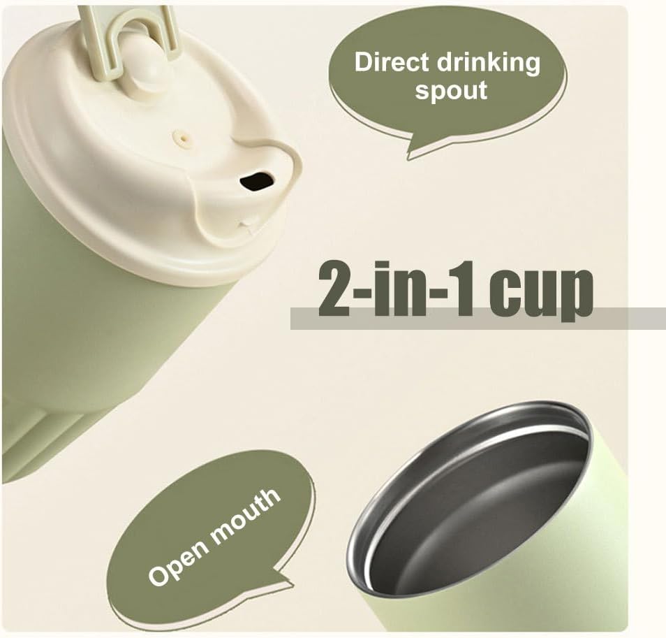 Coffee Mug, 410ML Stainless Steel Protable Leakproof Insulated Tumbler Vacuum with Carry Lope & 2-in-1 Lidfor Car, Office, Travel