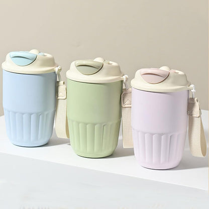 Coffee Mug, 410ML Stainless Steel Protable Leakproof Insulated Tumbler Vacuum with Carry Lope & 2-in-1 Lidfor Car, Office, Travel