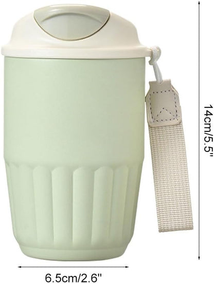 Coffee Mug, 410ML Stainless Steel Protable Leakproof Insulated Tumbler Vacuum with Carry Lope & 2-in-1 Lidfor Car, Office, Travel