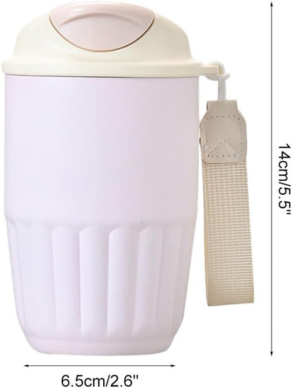 Coffee Mug, 410ML Stainless Steel Protable Leakproof Insulated Tumbler Vacuum with Carry Lope & 2-in-1 Lidfor Car, Office, Travel