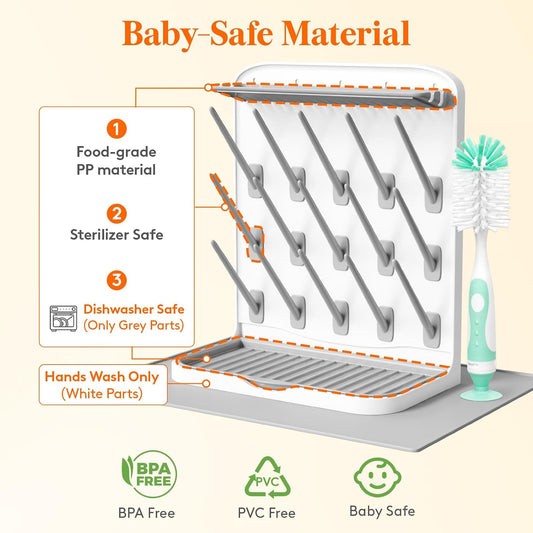 10-Hooks Baby Bottle Drying Rack for Countertop, BPA Free