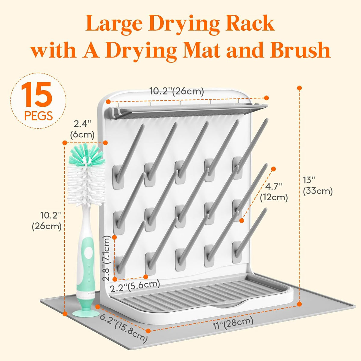 10-Hooks Baby Bottle Drying Rack for Countertop, BPA Free