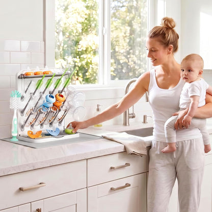 10-Hooks Baby Bottle Drying Rack for Countertop, BPA Free
