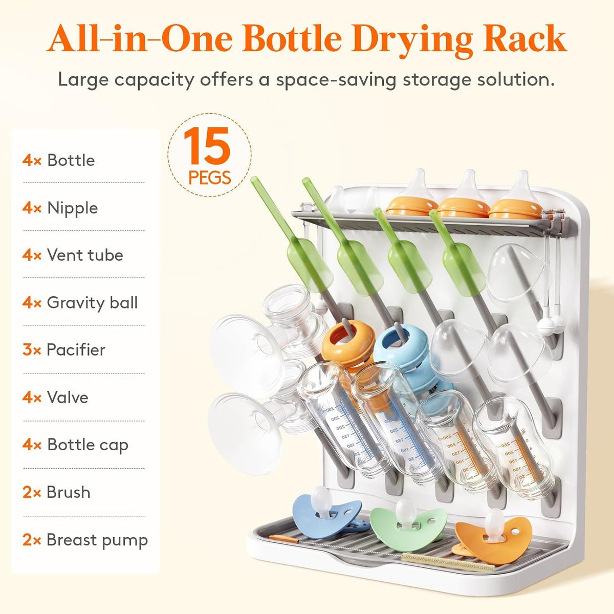 10-Hooks Baby Bottle Drying Rack for Countertop, BPA Free