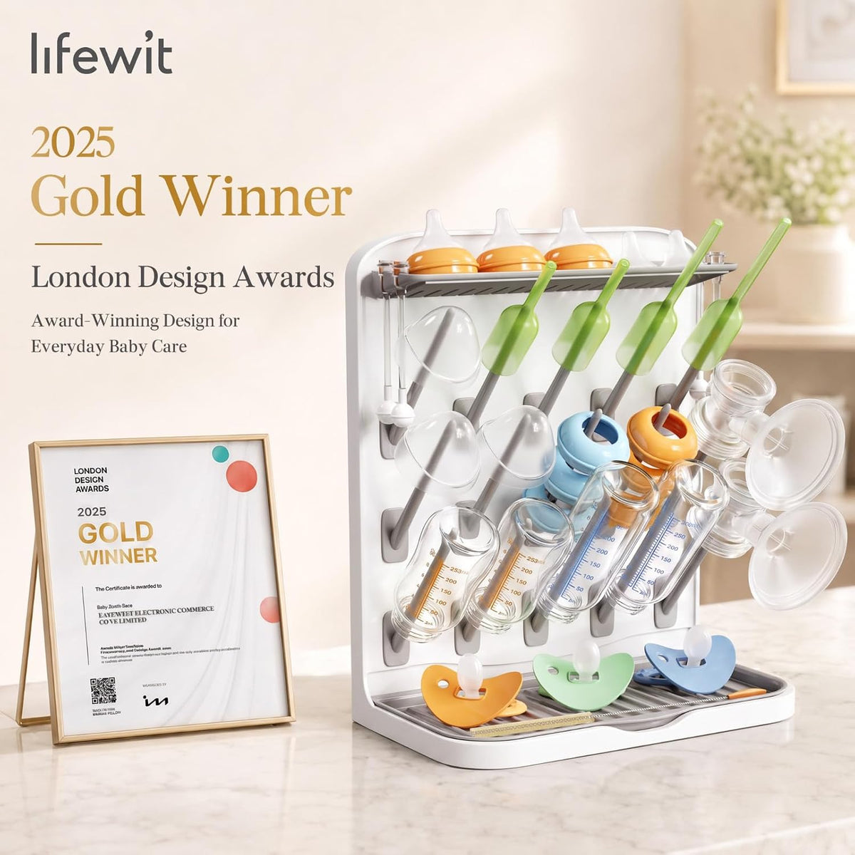 10-Hooks Baby Bottle Drying Rack for Countertop, BPA Free