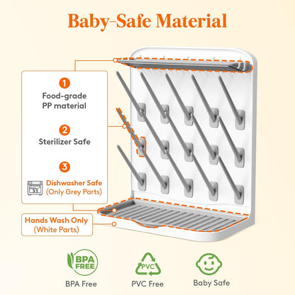 10-Hooks Baby Bottle Drying Rack for Countertop, BPA Free