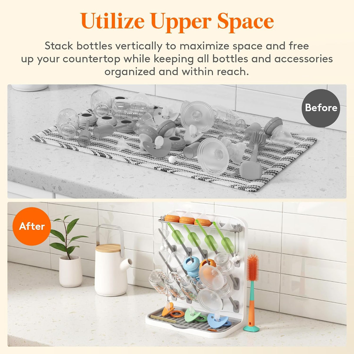 10-Hooks Baby Bottle Drying Rack for Countertop, BPA Free