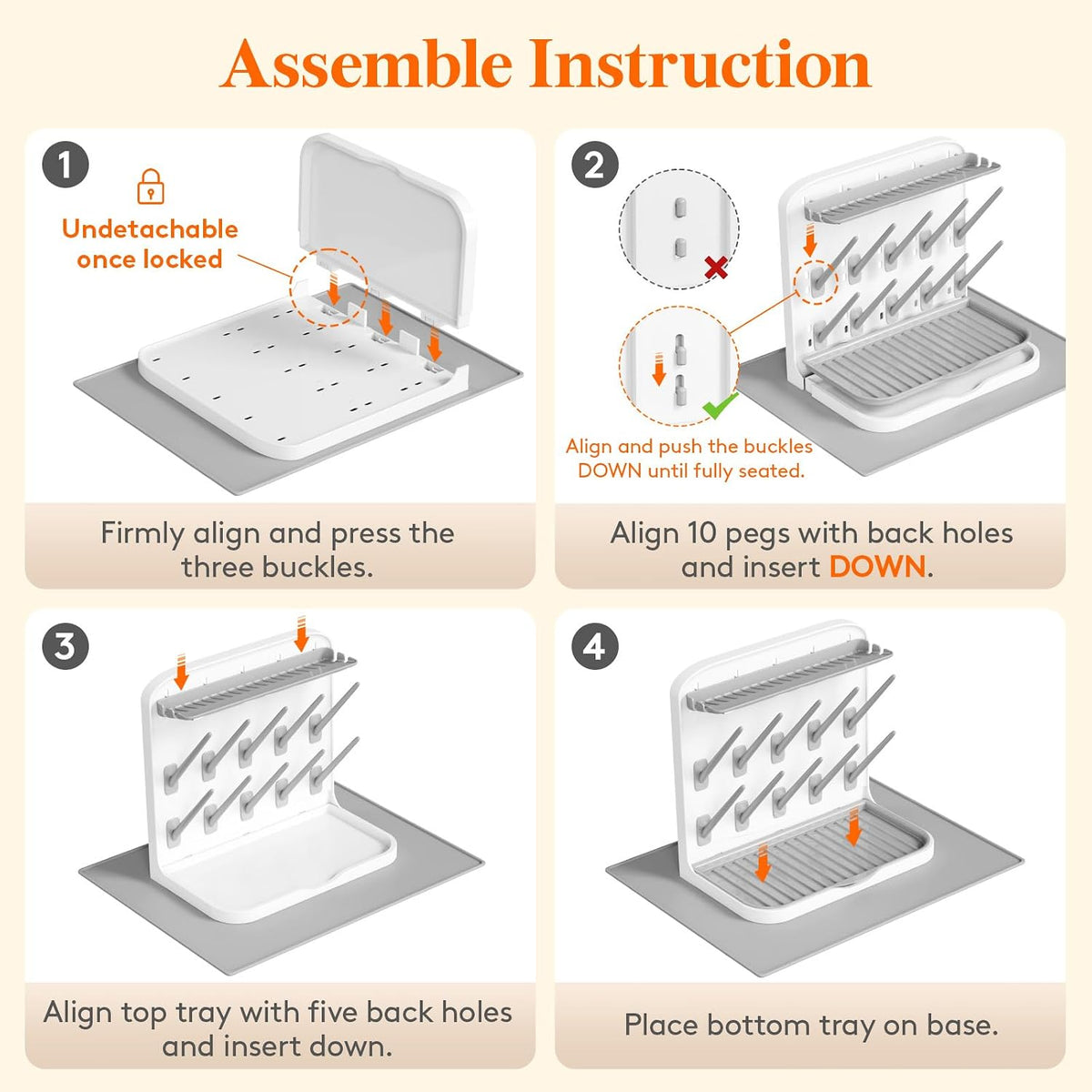10-Hooks Baby Bottle Drying Rack for Countertop, BPA Free