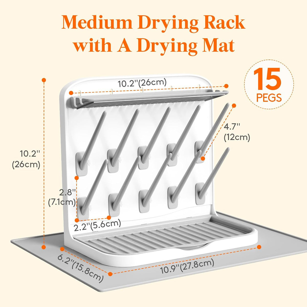 10-Hooks Baby Bottle Drying Rack for Countertop, BPA Free