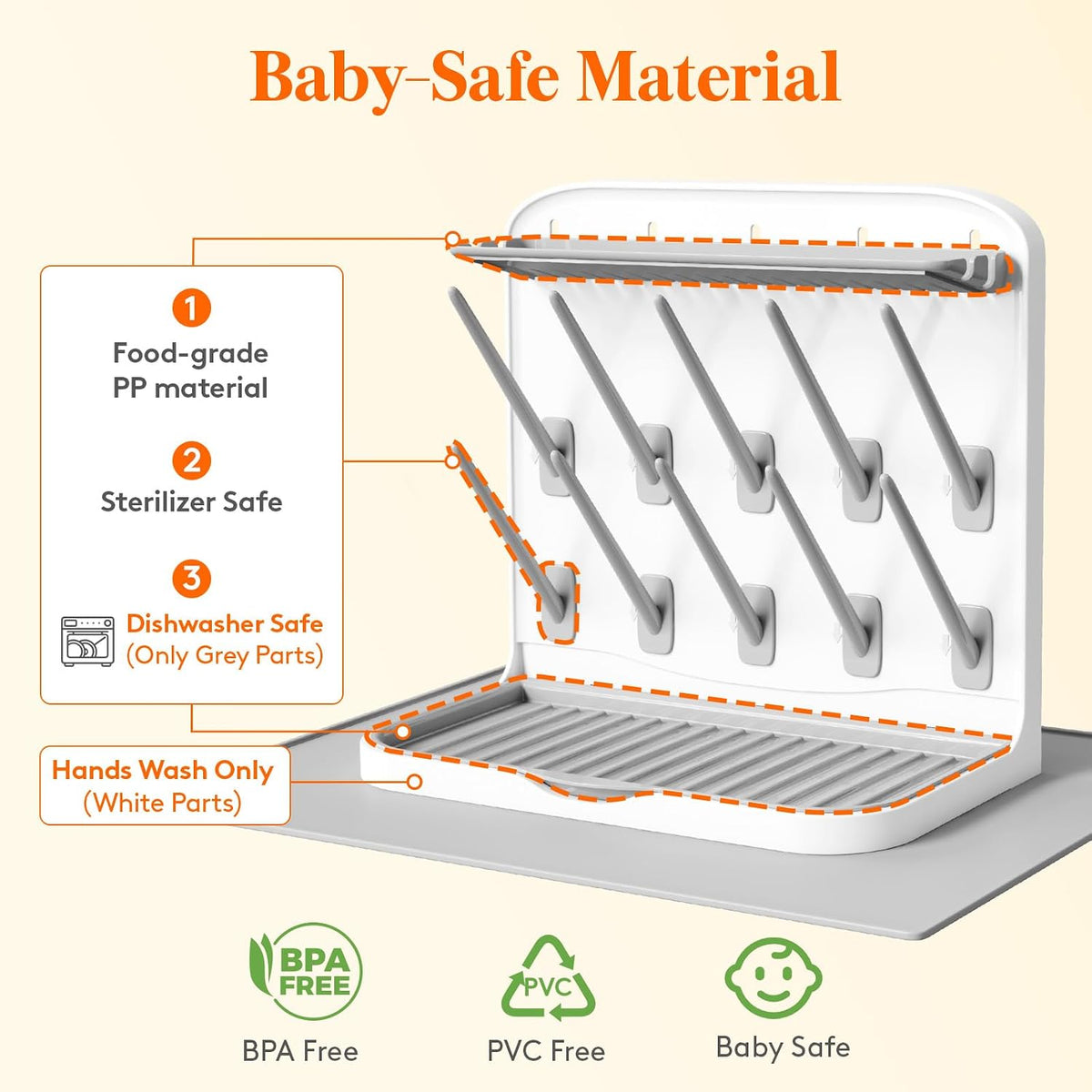 10-Hooks Baby Bottle Drying Rack for Countertop, BPA Free