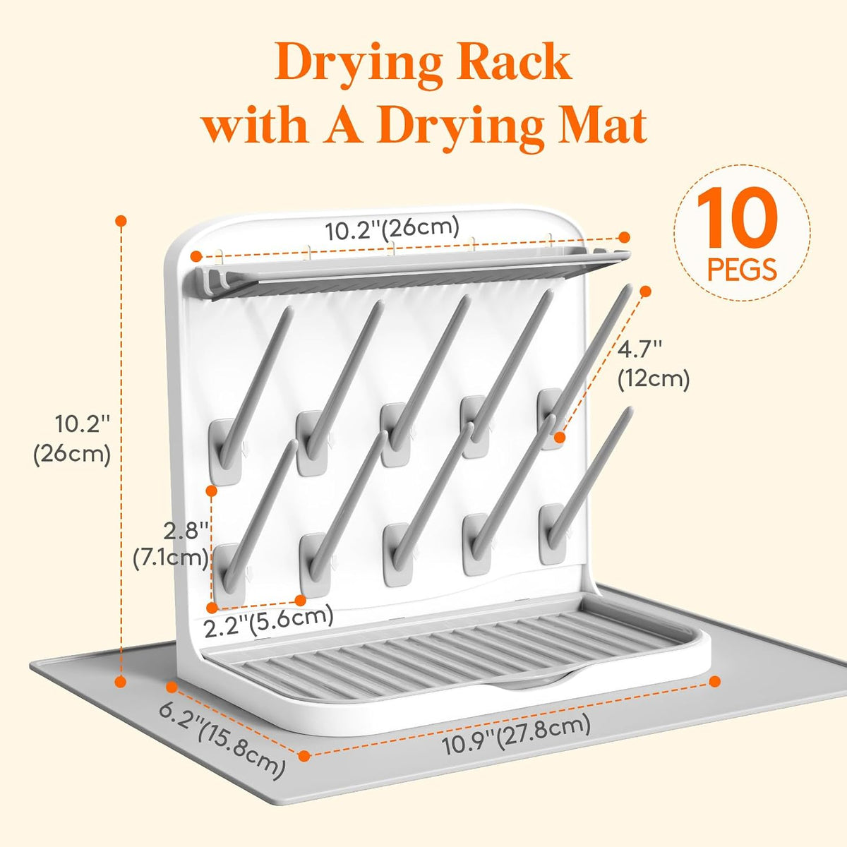 10-Hooks Baby Bottle Drying Rack for Countertop, BPA Free
