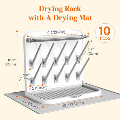 10-Hooks Baby Bottle Drying Rack for Countertop, BPA Free