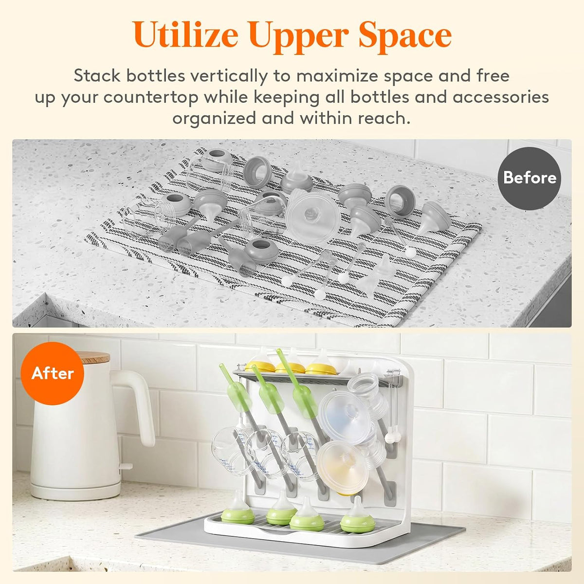 10-Hooks Baby Bottle Drying Rack for Countertop, BPA Free