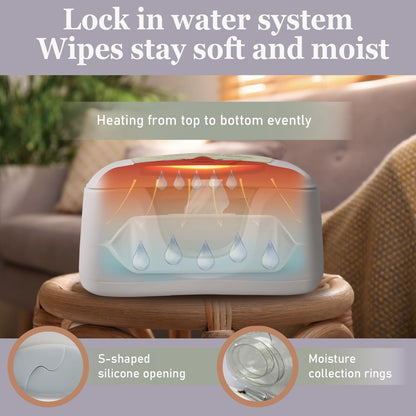 Baby Wet Wipe Warmer and Wet Wipe Dispenser, Advanced Features - 4 Bright Auto Off LED Ample Lights for Nighttime Changes, Dual Heat for Baby's Comfort, Improved Design and Only at Amazon