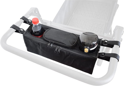 Non-Slip Organizer for Wagon, Parent Console Caddy with Cup Holders Universal for Folding Kids Pet Stroller Adjustable Straps Zippered Pockets Storage Phone Bag Attachment Accessories Black