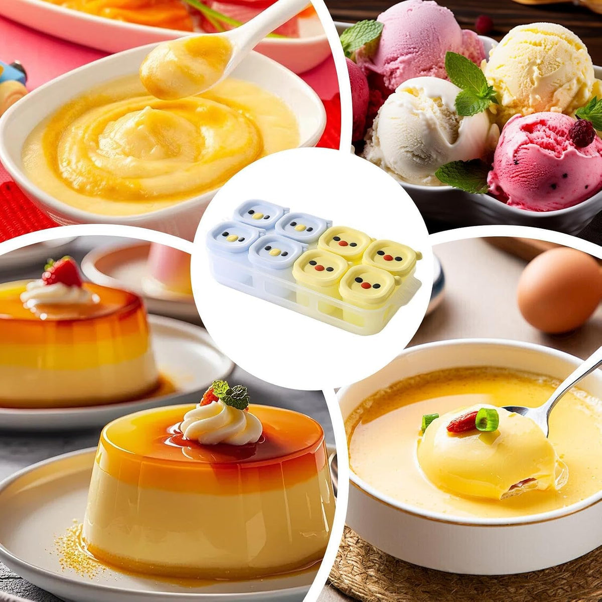 Freezer Trays for Food Storage 50ml x 8 Cups Egg Tart Molds with Lid