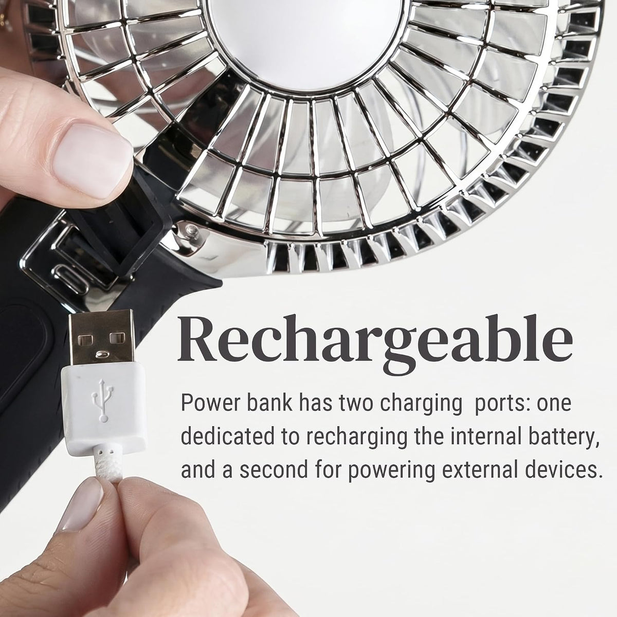 Buggygear 3 Speed USB Rechargeable Turbo Fan with Power bank and LED Flashlight, Buggy Gear - Black/Champagne