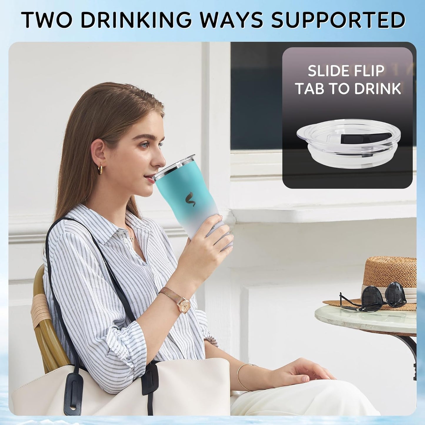 20 oz Insulated Tumbler, Straw and Flat Lids,Jelly Green | 18/8 stainless steel, double-wall vacuum insulation, BPA-free materials, reusable straw, for everyday hot and cold drinks.