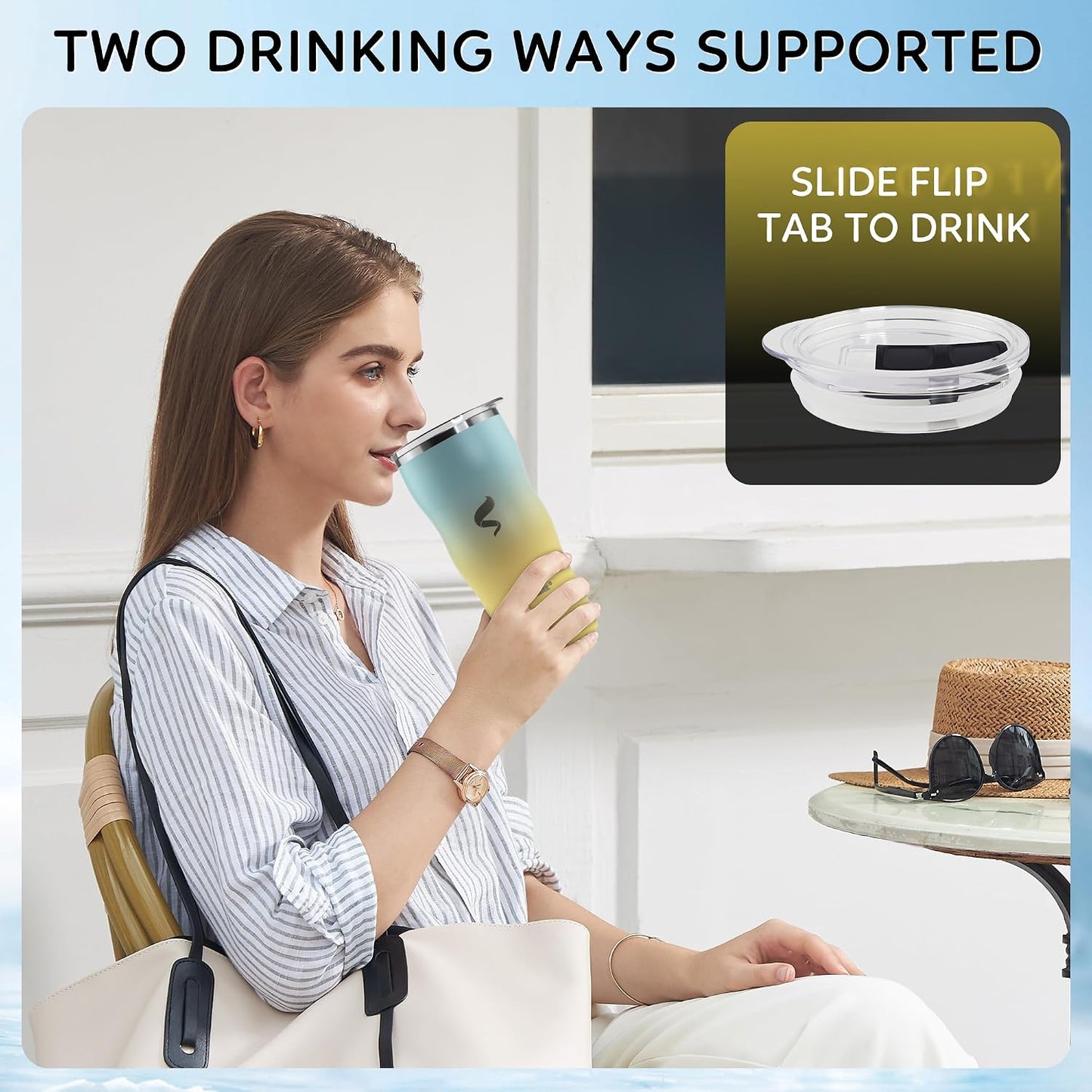 20 oz Insulated Tumbler, Straw and Flat Lids,Jelly Green | 18/8 stainless steel, double-wall vacuum insulation, BPA-free materials, reusable straw, for everyday hot and cold drinks.