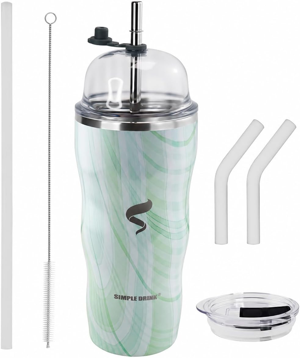 20 oz Insulated Tumbler, Straw and Flat Lids,Jelly Green | 18/8 stainless steel, double-wall vacuum insulation, BPA-free materials, reusable straw, for everyday hot and cold drinks.