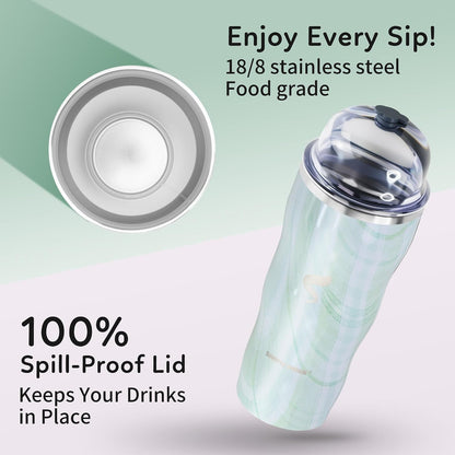 20 oz Insulated Tumbler, Straw and Flat Lids,Jelly Green | 18/8 stainless steel, double-wall vacuum insulation, BPA-free materials, reusable straw, for everyday hot and cold drinks.
