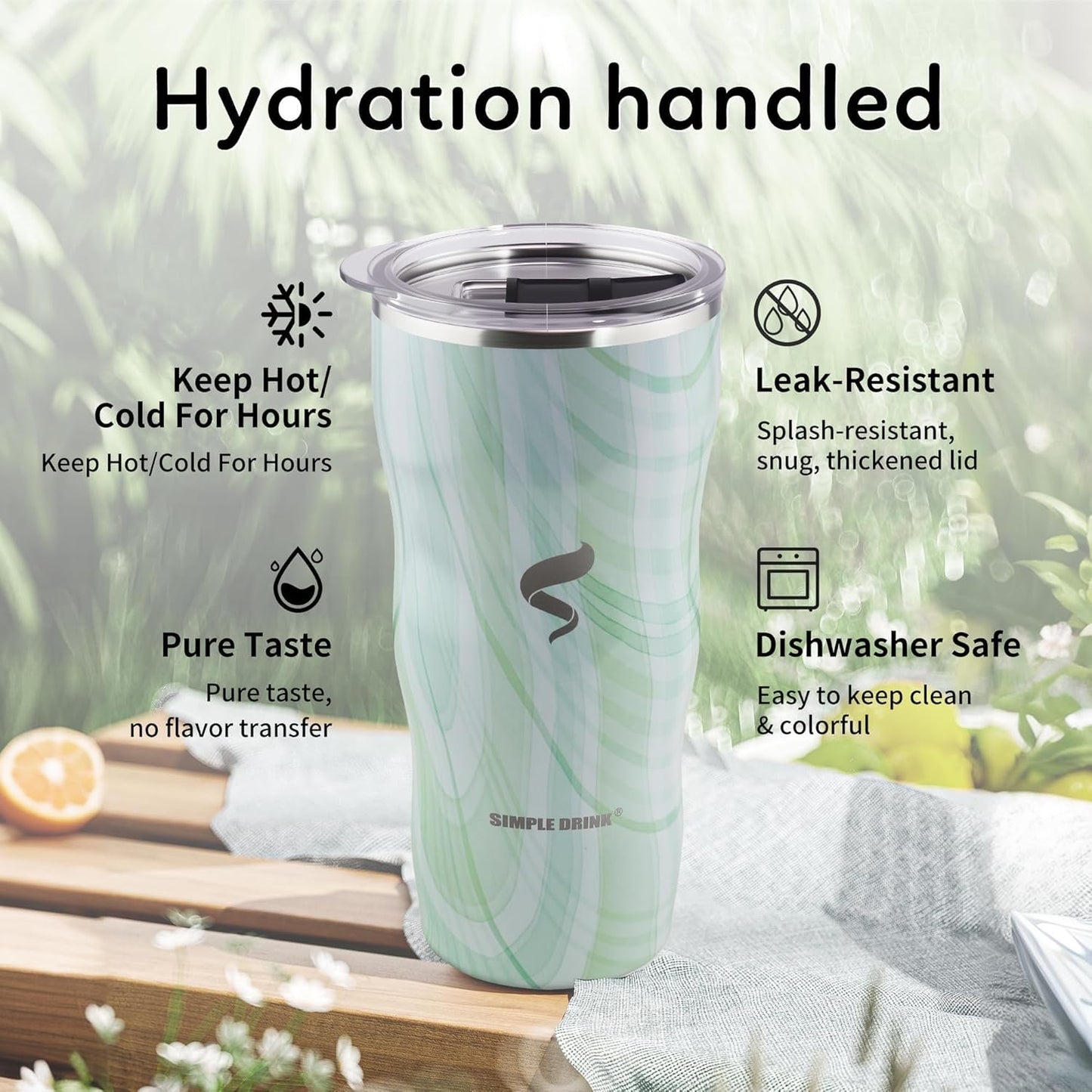 20 oz Insulated Tumbler, Straw and Flat Lids,Jelly Green | 18/8 stainless steel, double-wall vacuum insulation, BPA-free materials, reusable straw, for everyday hot and cold drinks.