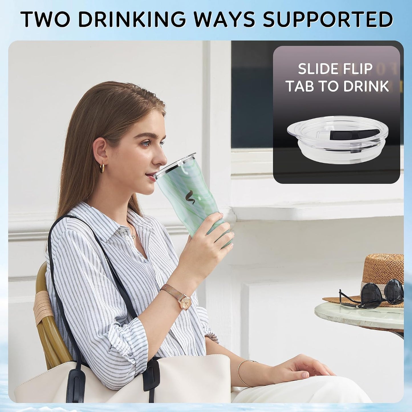 20 oz Insulated Tumbler, Straw and Flat Lids,Jelly Green | 18/8 stainless steel, double-wall vacuum insulation, BPA-free materials, reusable straw, for everyday hot and cold drinks.
