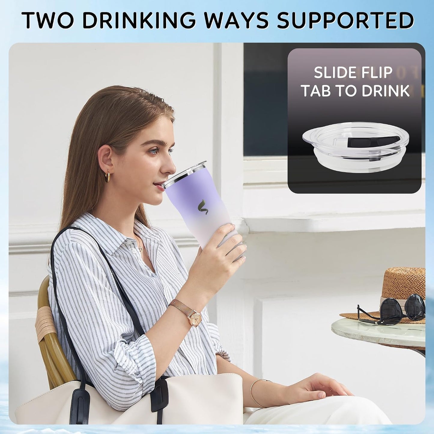 20 oz Insulated Tumbler, Straw and Flat Lids,Jelly Green | 18/8 stainless steel, double-wall vacuum insulation, BPA-free materials, reusable straw, for everyday hot and cold drinks.