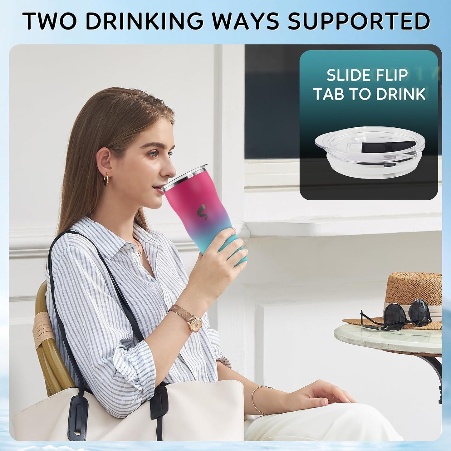 20 oz Insulated Tumbler, Straw and Flat Lids,Jelly Green | 18/8 stainless steel, double-wall vacuum insulation, BPA-free materials, reusable straw, for everyday hot and cold drinks.