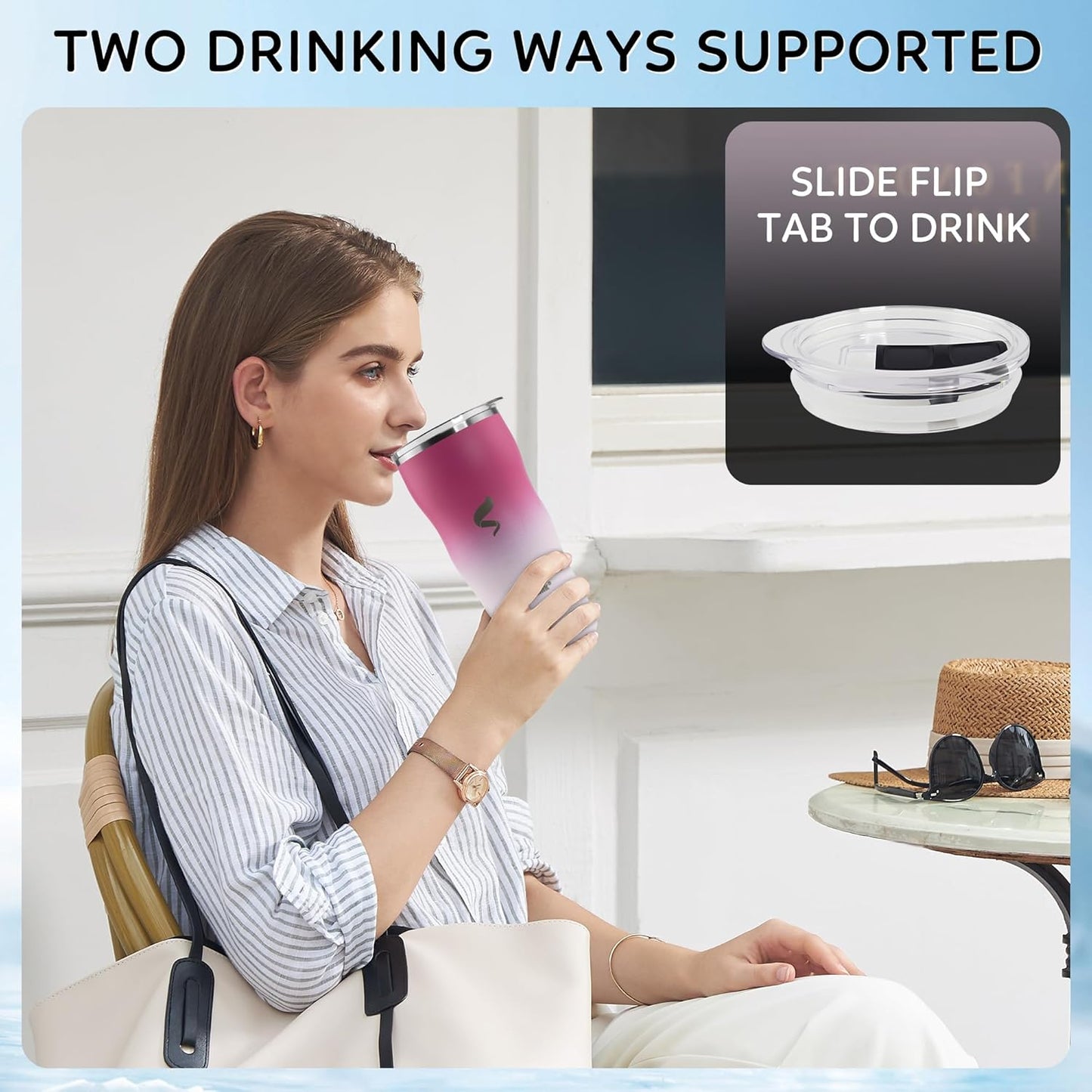 20 oz Insulated Tumbler, Straw and Flat Lids,Jelly Green | 18/8 stainless steel, double-wall vacuum insulation, BPA-free materials, reusable straw, for everyday hot and cold drinks.