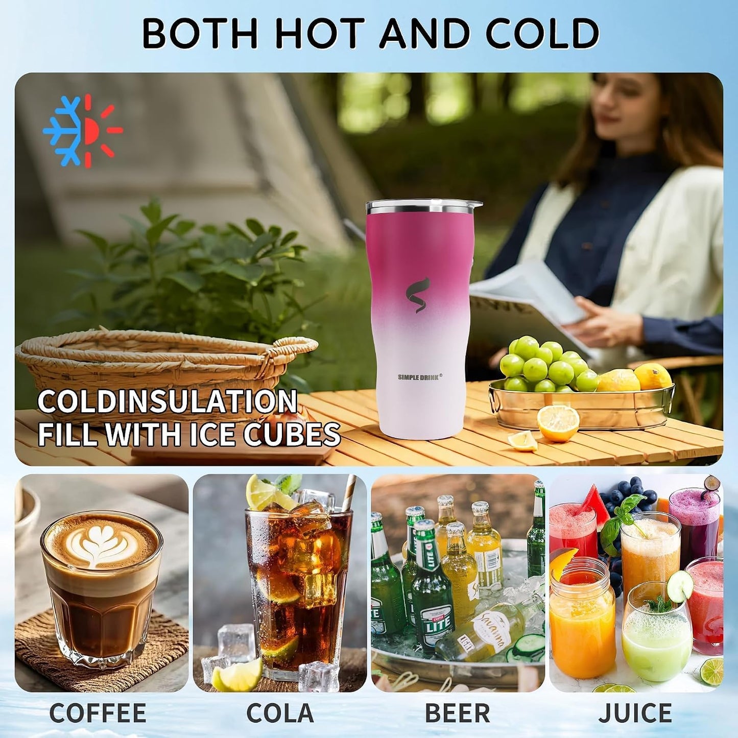 20 oz Insulated Tumbler, Straw and Flat Lids,Jelly Green | 18/8 stainless steel, double-wall vacuum insulation, BPA-free materials, reusable straw, for everyday hot and cold drinks.