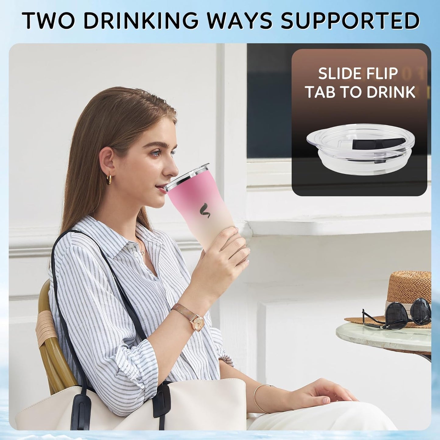 20 oz Insulated Tumbler, Straw and Flat Lids,Jelly Green | 18/8 stainless steel, double-wall vacuum insulation, BPA-free materials, reusable straw, for everyday hot and cold drinks.