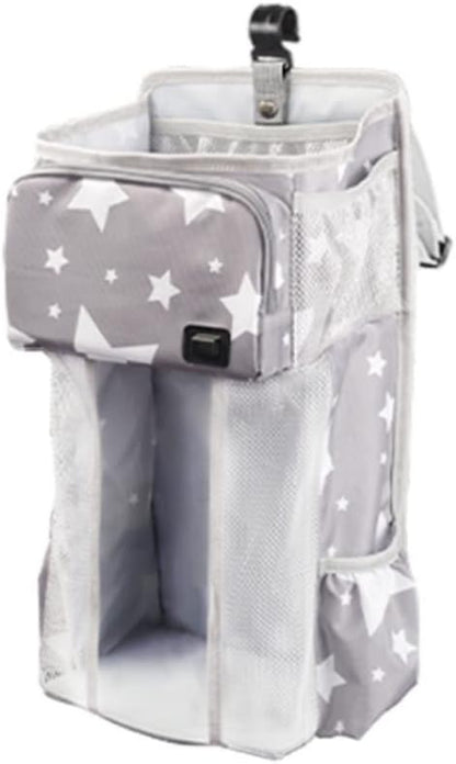 Hanging Diaper Caddy Diaper Organizer for Changing Table Diaper Stacker for Cribs with USB Baby Wipe Warmer Baby Essentials Storage (Grey)