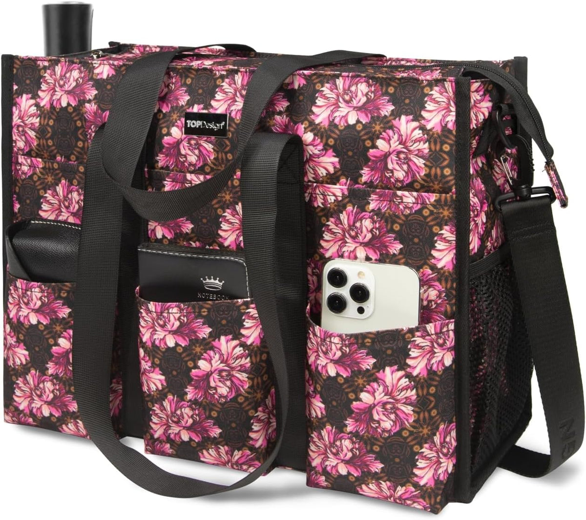Utility Water Resistant Tote Bag with 22 Pockets, Zipper Closure