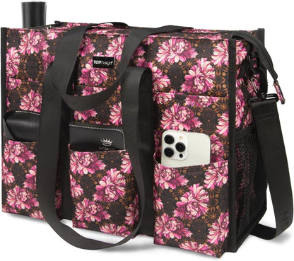 Utility Water Resistant Tote Bag with 22 Pockets, Zipper Closure