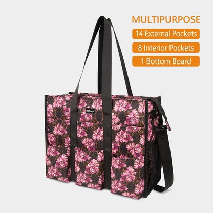 Utility Water Resistant Tote Bag with 22 Pockets, Zipper Closure