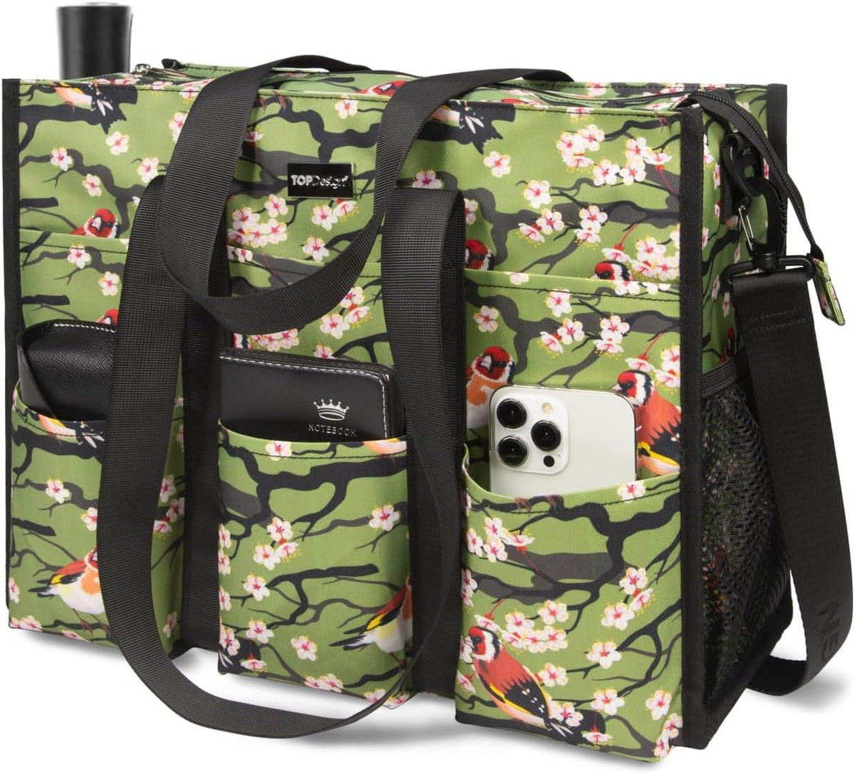Utility Water Resistant Tote Bag with 22 Pockets, Zipper Closure