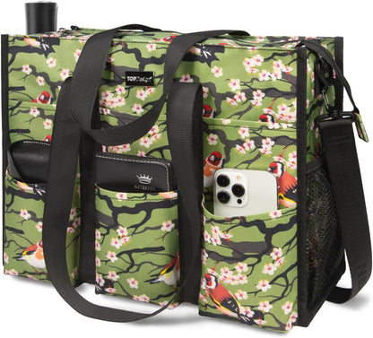 Utility Water Resistant Tote Bag with 22 Pockets, Zipper Closure