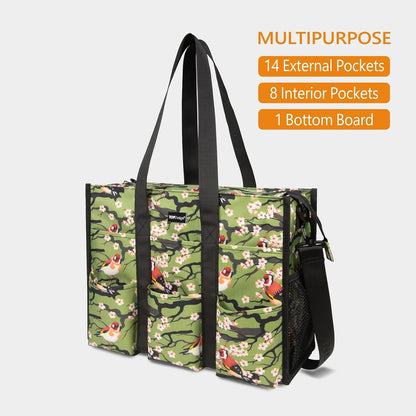 Utility Water Resistant Tote Bag with 22 Pockets, Zipper Closure