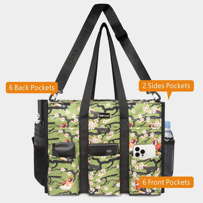 Utility Water Resistant Tote Bag with 22 Pockets, Zipper Closure